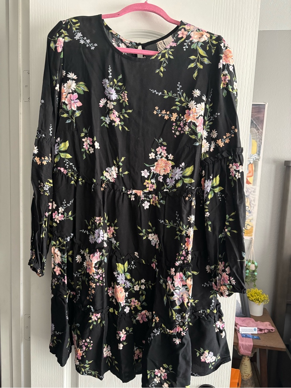 H&M Black Floral Long Sleeve Dress